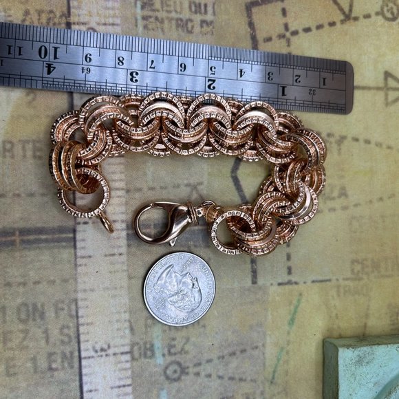 Estate Bronze Milor Italy Thick Circles Rose Gold Plated Chain Brac… - Picture 10 of 13